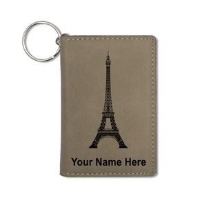 Cartera de soporte de identificación, Torre Eiffel, grabado personalizado incluido