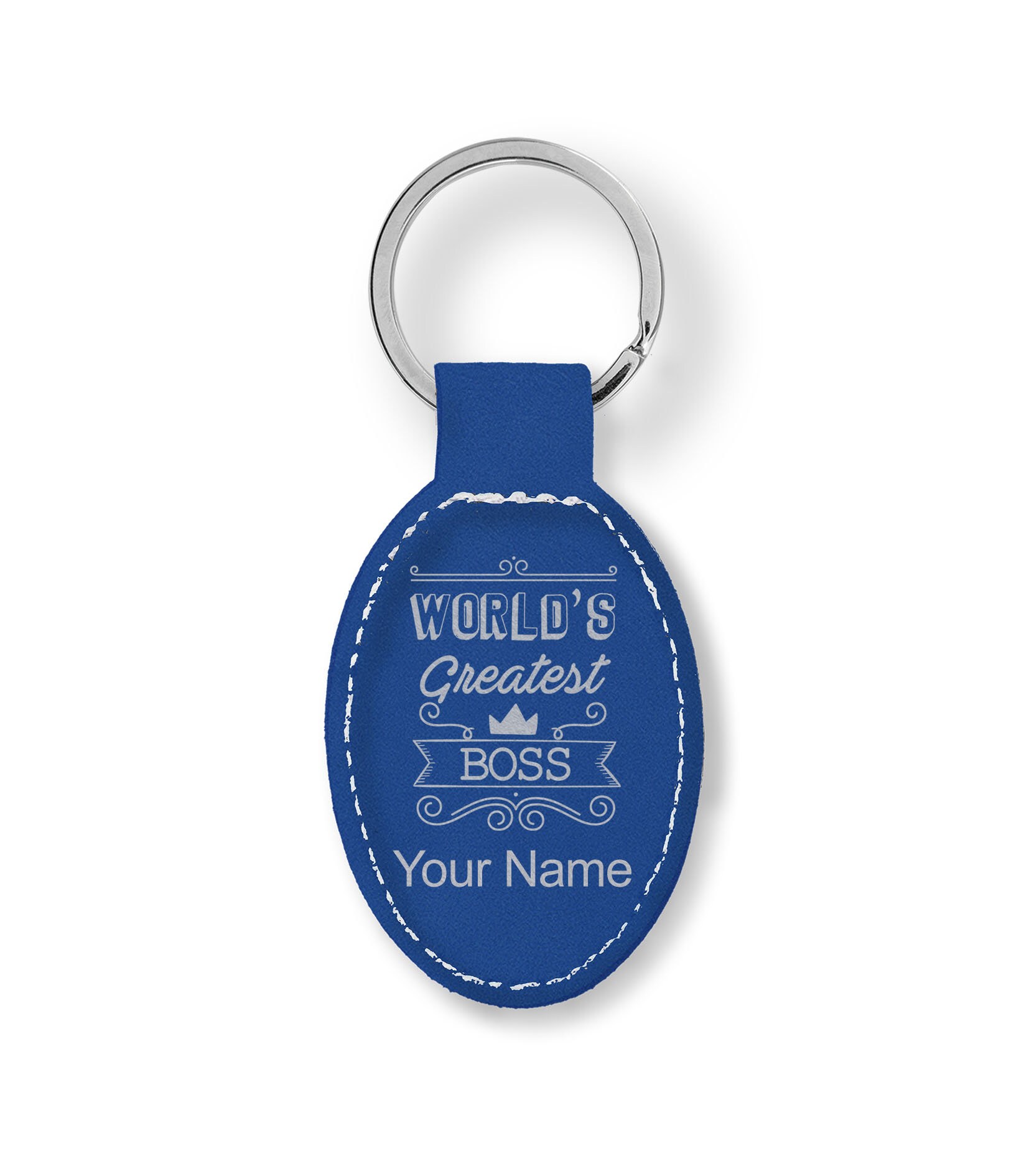Faux Leather Oval Keychain, worlds Greatest Boss, Personalized