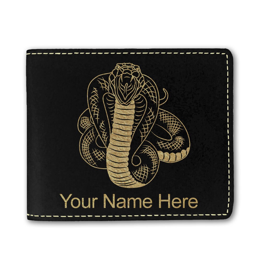 Faux Leather Bi-fold Wallet, Cobra Snake, Personalized Engraving