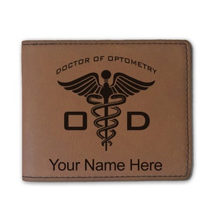 Cartera plegable de piel sintética, OD Doctor en Optometría, grabado personalizado incluido