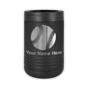 LaserGram Double Wall Insulated Beverage Can Holder, Baseball Ball, Personalized Engraving Included Black
