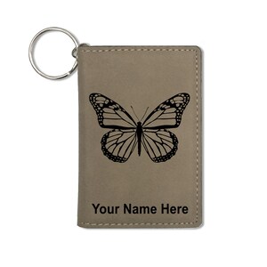 Monedero del titular de la identificación, mariposa monarca, grabado personalizado incluido