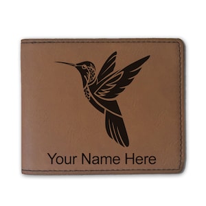 Cartera plegable de cuero sintético, colibrí, grabado personalizado incluido