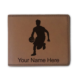 Cartera plegable de cuero sintético, jugador de baloncesto hombre, grabado personalizado incluido
