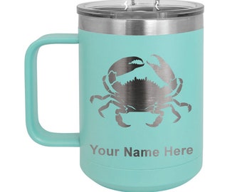 LaserGram 15oz Vacuum Insulated Coffee Mug, Crab, Personalized Engraving Included