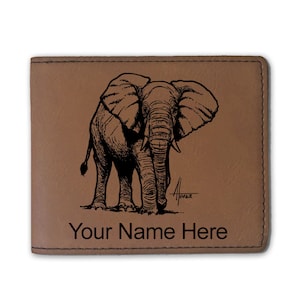 Cartera plegable de cuero sintético, elefante africano, grabado personalizado incluido