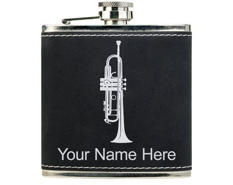 Faux Leather Flask, Trumpet, Personalized Engraving Included