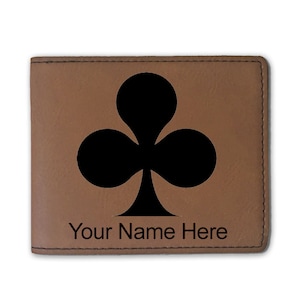 Cartera plegable de cuero sintético, clubes de póker, grabado personalizado incluido