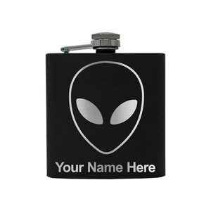 6oz Stainless Steel Flask, Alien Head, Personalized Engraving Included (Stainless Steel)