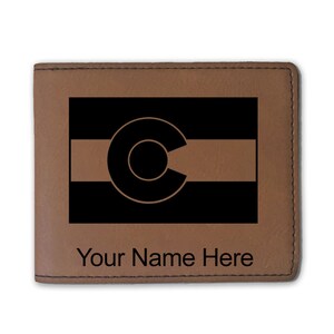 Cartera plegable de cuero sintético, bandera de Colorado, grabado personalizado incluido