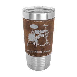 20oz Faux Leather Tumbler, Drum Set, Personalized Engraving Included