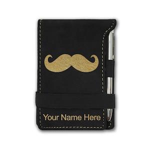 Faux Leather Mini Notepad, Mustache, Personalized Engraving Included