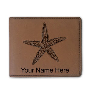 Cartera plegable de cuero sintético, estrella de mar, grabado personalizado incluido