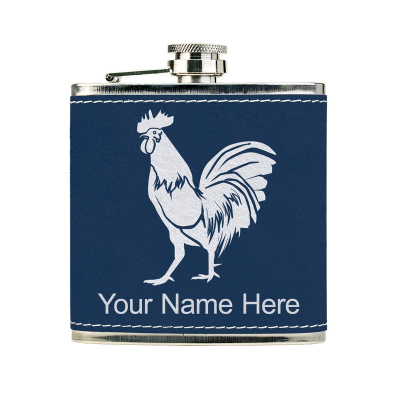 Personalized Engraving Included Flask Rooster Faux Leather