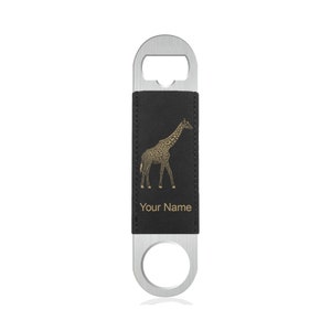 Faux Leather Bottle Opener, Giraffe, Personalized Engraving Included (Faux Leather)