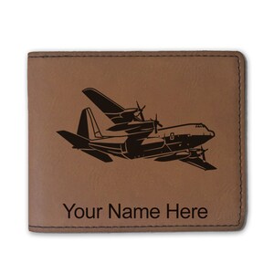 Cartera plegable de cuero sintético, avión de carga, grabado personalizado incluido
