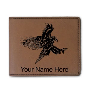 Cartera plegable de cuero sintético, halcón, grabado personalizado incluido