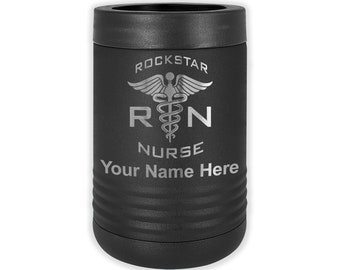 LaserGram Double Wall Insulated Beverage Can Holder, RN Rockstar Nurse, Personalized Engraving Included