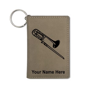 Monedero del titular de la identificación, trombón, grabado personalizado incluido