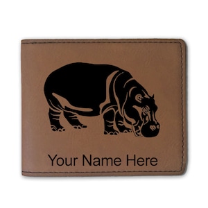 Cartera plegable de cuero sintético, hipopótamo, grabado personalizado incluido