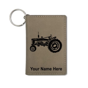 Monedero del titular de la identificación, tractor de la granja vieja, grabado personalizado incluido