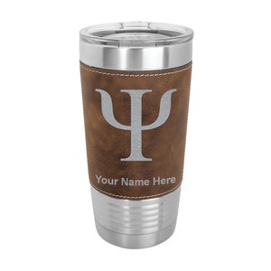 20oz Faux Leather Tumbler, Psi Symbol, Personalized Engraving Included