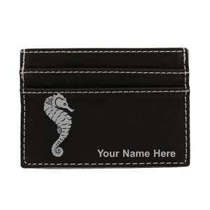 Monedero de cuero sintético Money Clip, caballo de mar, grabado personalizado incluido