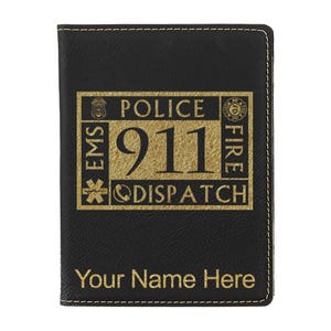 Portapasaporte LaserGram de piel sintética, para servicio de emergencias 911, con grabado personalizado incluido
