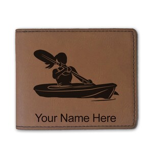 Cartera plegable de cuero sintético, mujer kayak, grabado personalizado incluido
