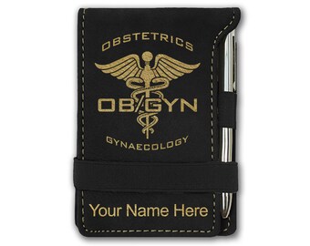 Mini bloc de notas de piel sintética, obstetricia y ginecología OBGYN, grabado personalizado incluido