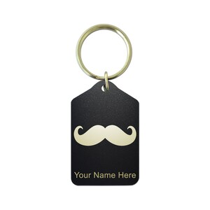 Black Metal Keychain, Mustache, Personalized Engraving Included