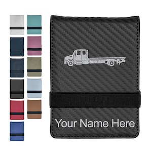 Faux Leather Mini Notepad, Flat Bed Tow Truck, Personalized Engraving Included