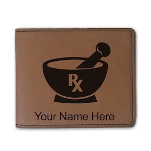 Cartera plegable de cuero sintético, símbolo de farmacia Rx, grabado personalizado incluido