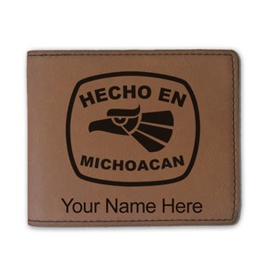 Cartera plegable de piel sintética, hecho en Michoacán, grabado personalizado incluido