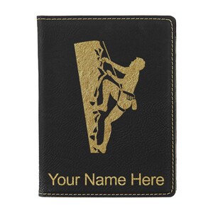 Funda para pasaporte LaserGram de piel sintética, diseño de escalador, con grabado personalizado incluido