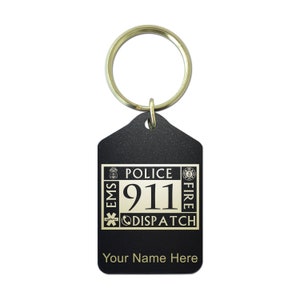 Black Metal Keychain, Emergency Dispatcher 911, Personalized Engraving Included