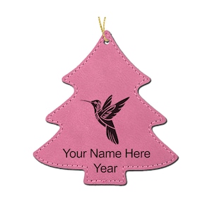 LaserGram Faux Leather Christmas Ornament, Hummingbird, Personalized Engraving Included