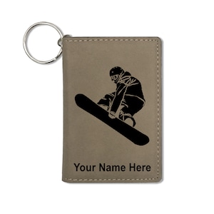 Cartera del titular del ID, hombre snowboarder, grabado personalizado incluido