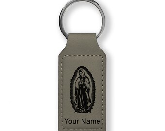 Faux Leather Rectangle Keychain, virgen De Guadalupe, Personalized