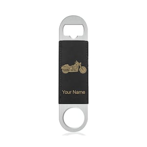 Faux Leather Bottle Opener, Motorcycle, Personalized Engraving Included (Faux Leather)