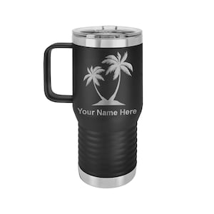 LaserGram 20oz Vacuum Insulated Coffee Mug With Handle, Palm Trees, Personalized Engraving Included