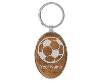 Oval Metal Frame Keychain, Soccer Ball, Personalized Engraving