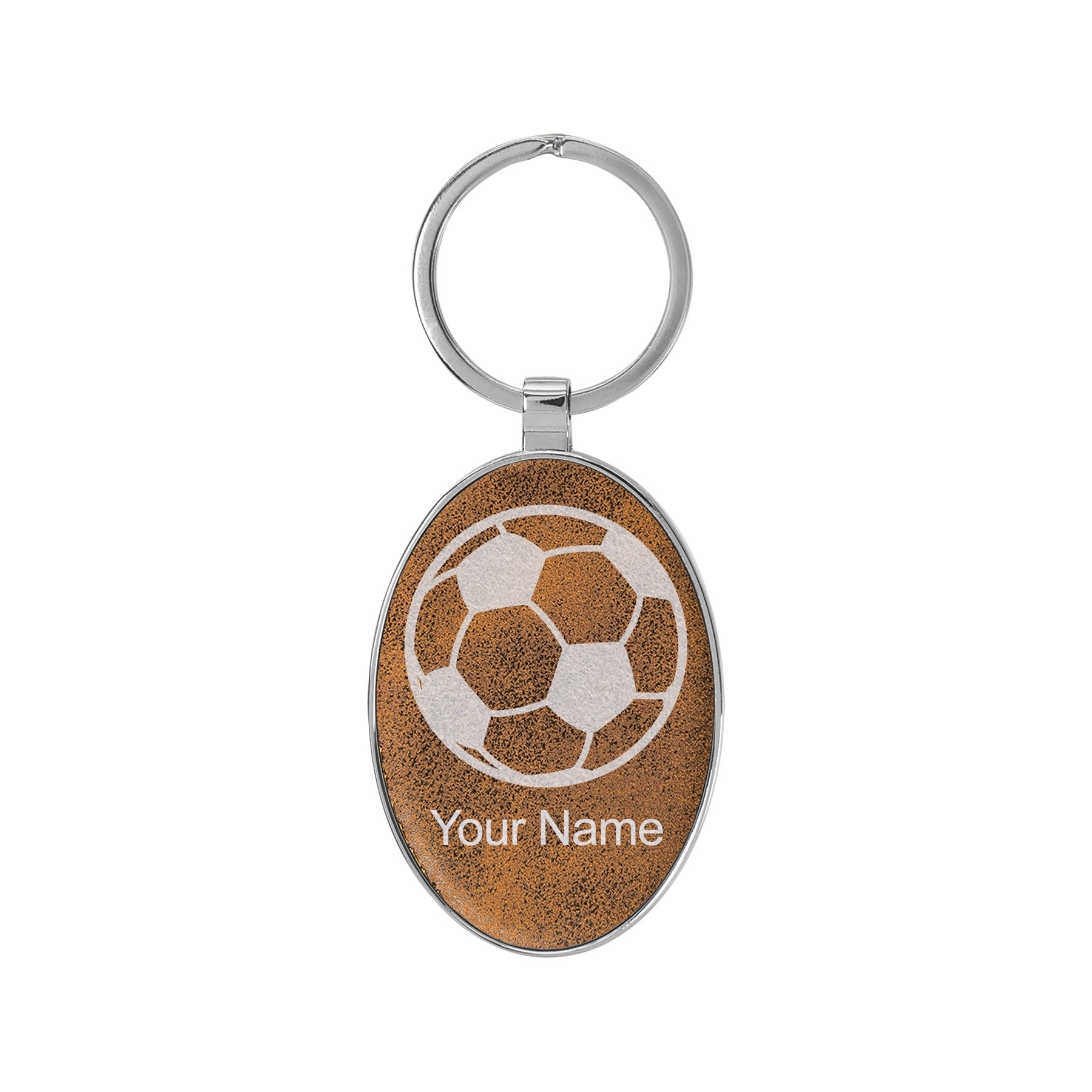 Oval Metal Frame Keychain, Soccer Ball, Personalized Engraving