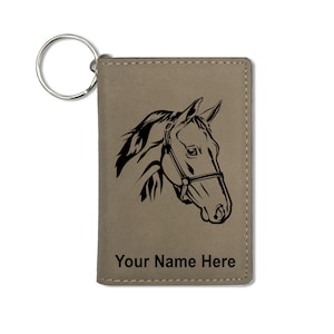 Monedero del titular de la identificación, cabeza de caballo 2, grabado personalizado incluido