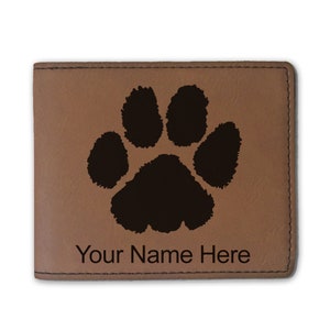 Cartera plegable de cuero sintético, impresión de pata, grabado personalizado incluido