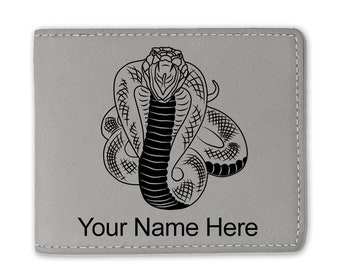 Faux Leather Bi-fold Wallet, Cobra Snake, Personalized Engraving