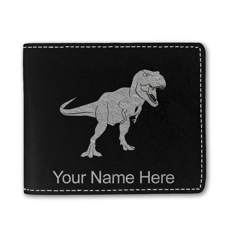Faux Leather Bi-Fold Wallet,\u00a0Tyrannosaurus Rex Dinosaur Personalized Engraving Included