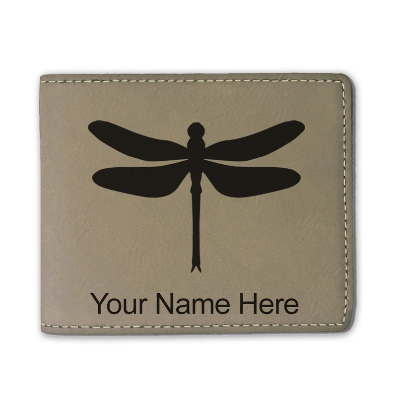 Faux Leather Bi-Fold Wallet,\u00a0Dragonfly Personalized Engraving Included