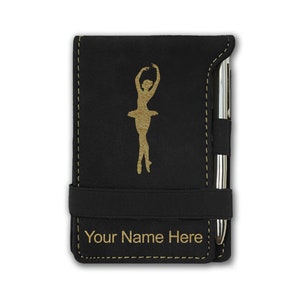 Faux Leather Mini Notepad, Ballet Dancer Woman, Personalized Engraving Included