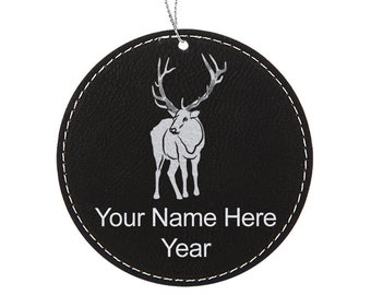 LaserGram Faux Leather Christmas Ornament, Elk, Personalized Engraving Included (Round Shape)